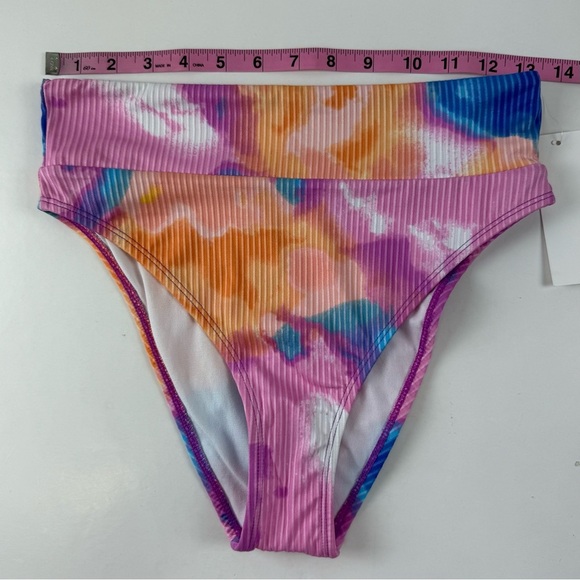 Salt + Cove Bikini Bottom Juniors Medium Pink Multi Hazy Pattern Swim Ribbed NWT - Picture 7 of 8